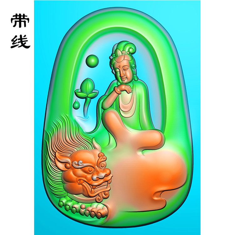 自在莲花文殊狮子头观音精雕图有线(WSP-003)展示