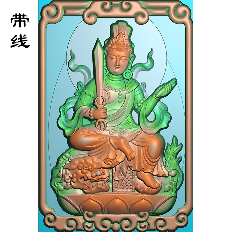 加框骑狮文殊菩萨观音精雕图(WSP-021)展示