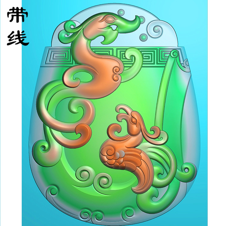 仿古龙凤挂件精雕图(FLF-049)展示