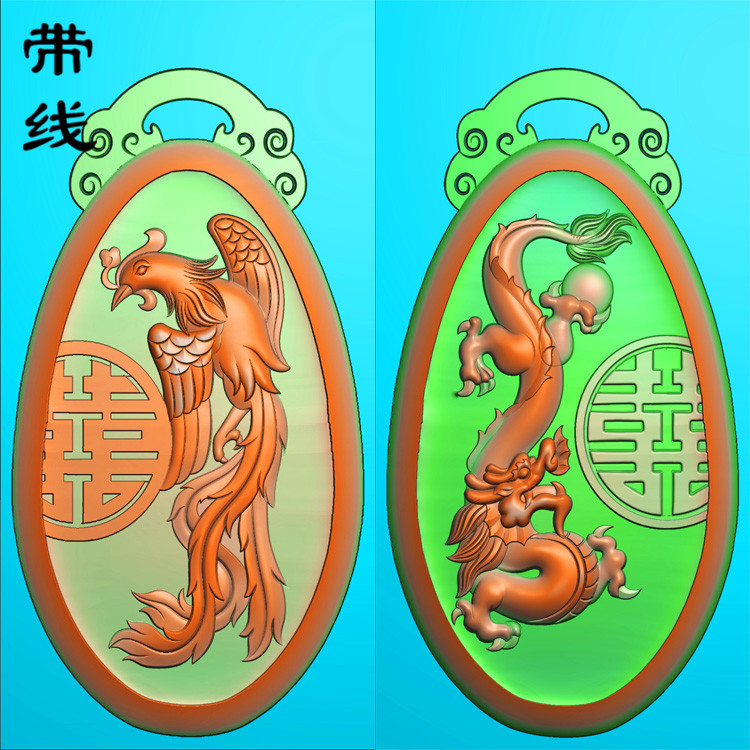 仿古龙凤挂件精雕图(FLF-111)展示