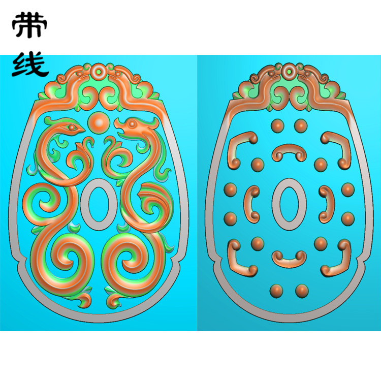 仿古龙凤挂件精雕图(FLF-139)展示