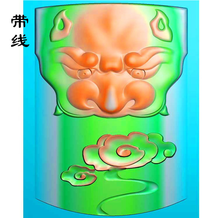仿古兽头挂件精雕图(FSP-033)展示