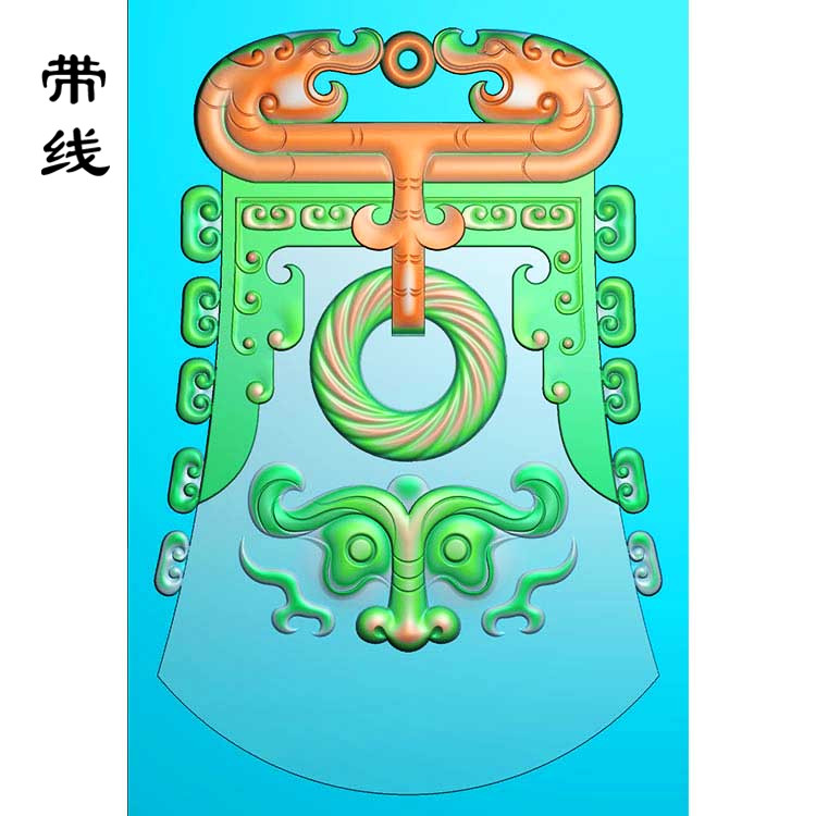 仿古兽头挂件精雕图(FSP-057)展示