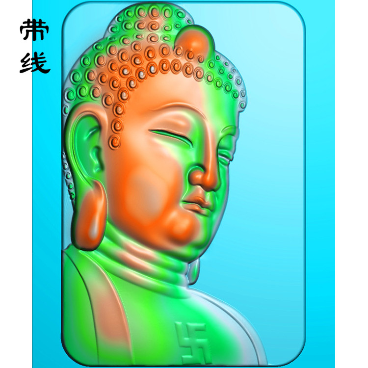 玉雕侧佛头佛像挂件精雕图(SFX-091展示