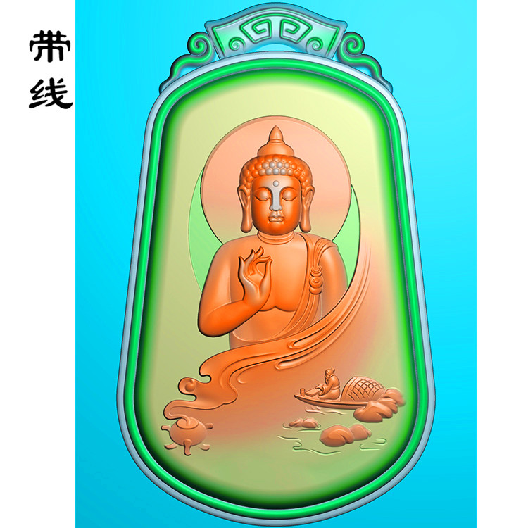 仿古牌头山水如来佛形悟禅精雕图(LFX-004展示