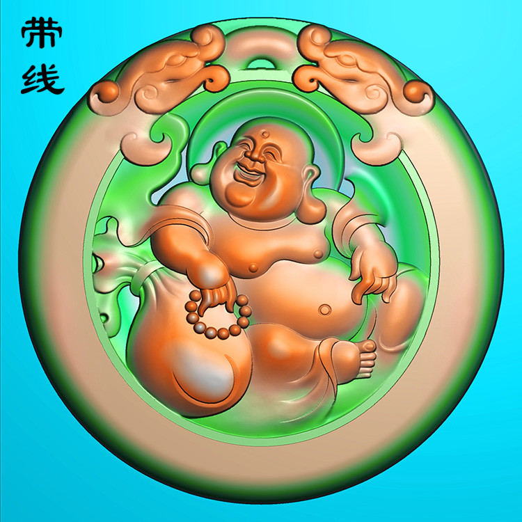 双龙圆牌弥勒佛精雕图(MLF-031展示