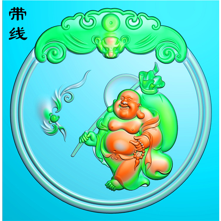 圆牌蝙蝠布袋佛精雕图(MLF-185展示