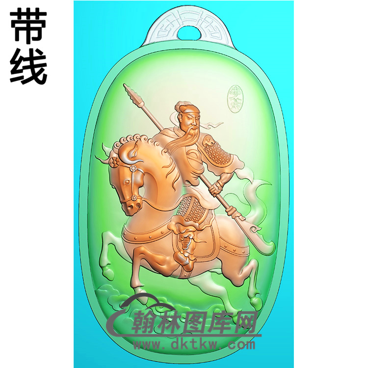 骑马关公椭圆挂件精雕图(CG-218)展示