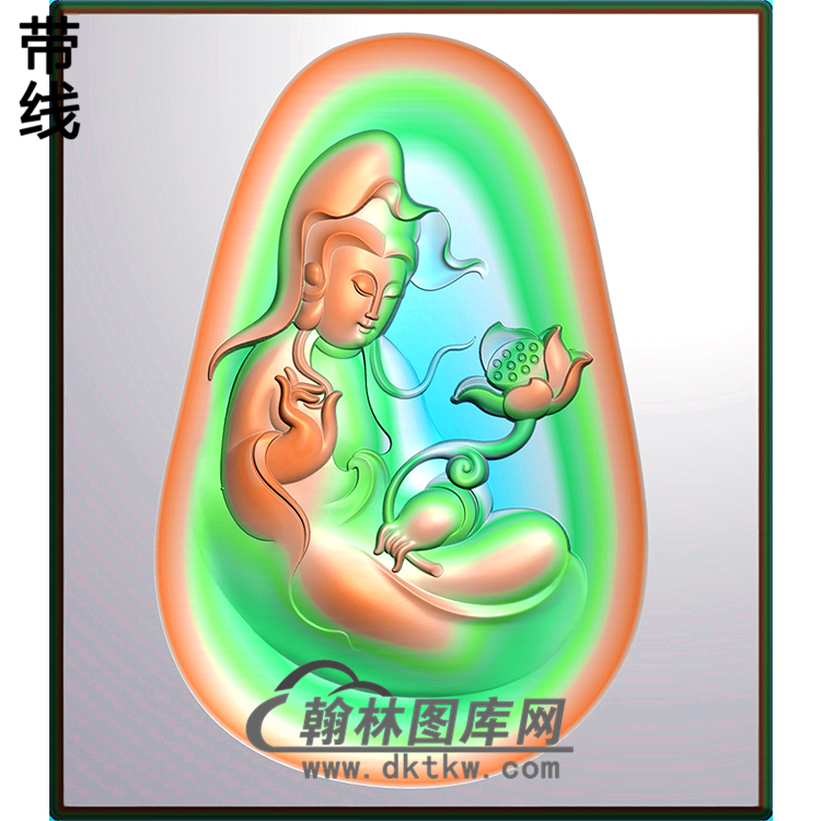 右侧持莲花坐观音菩萨精品挂件精雕图（ZGY-315)展示