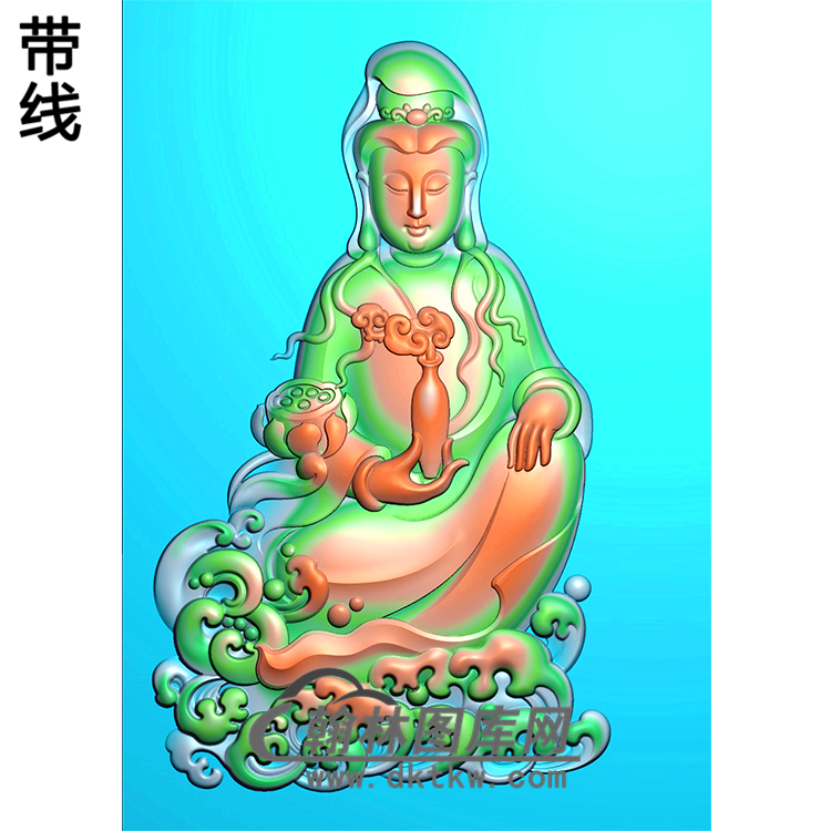 持瓶坐水花观音菩萨精品挂件精雕图（ZGY-332)展示