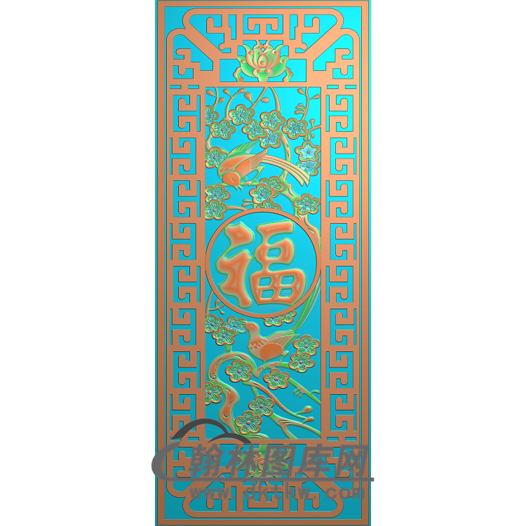 铝雕镂空福字梅花鸟无线精雕图（TM-0061）展示