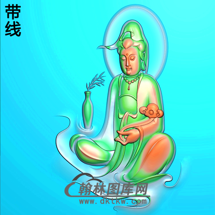 如意净瓶飘逸坐观音菩萨精品挂件精雕图精雕图（ZGY-355)展示