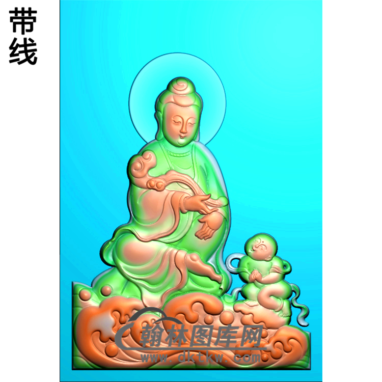 水纹童子拜观音菩萨精品挂件精雕图（ZGY-368)展示