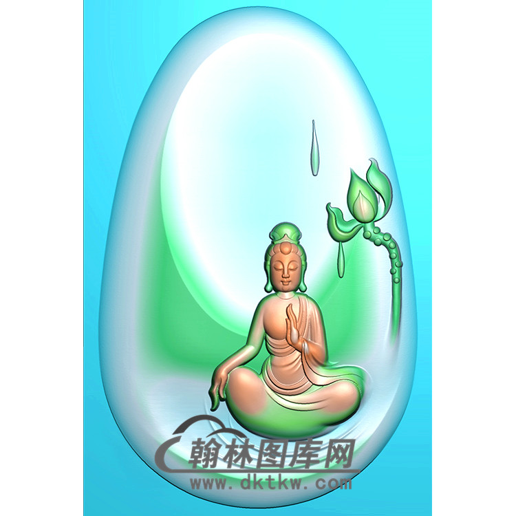 椭圆滴水莲花坐观音挂件精雕图（ZGY-268)展示