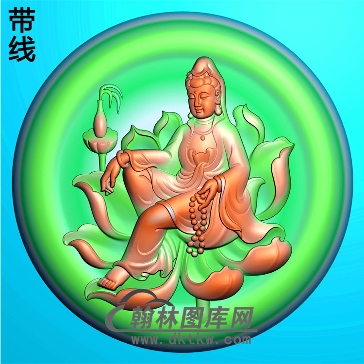 圆形自在坐观音菩萨精品挂件精雕图（ZGY-165)展示