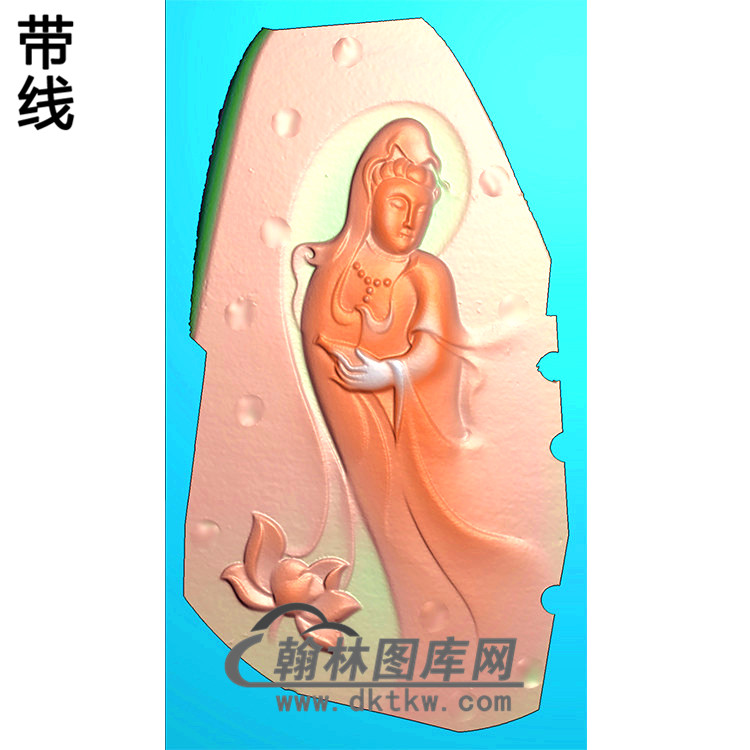 扫描持莲站观音菩萨精品挂件精雕图（OGY-225)展示