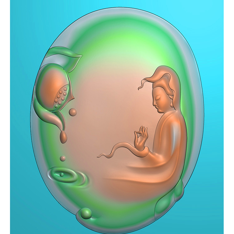 椭圆观音挂件精雕图（BGY-566)展示