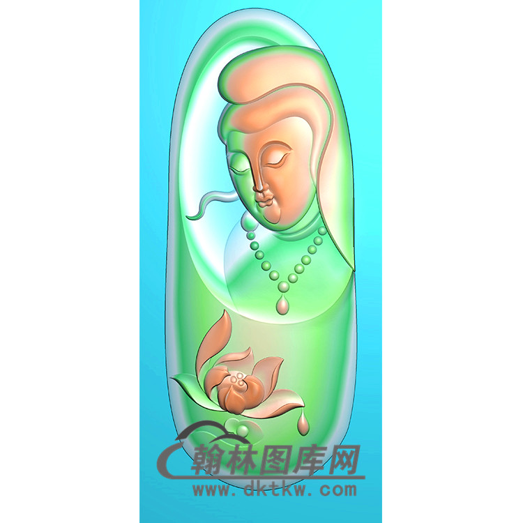椭圆莲花观音挂件精雕图（BGY-390)展示