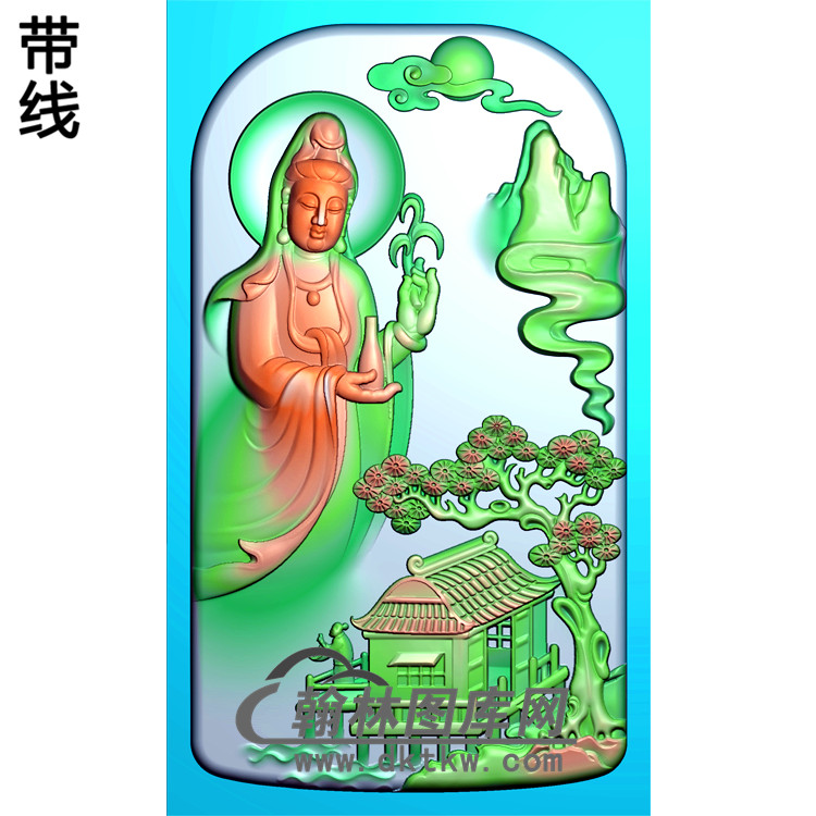 松树山水观音精雕图（IGY-109)展示