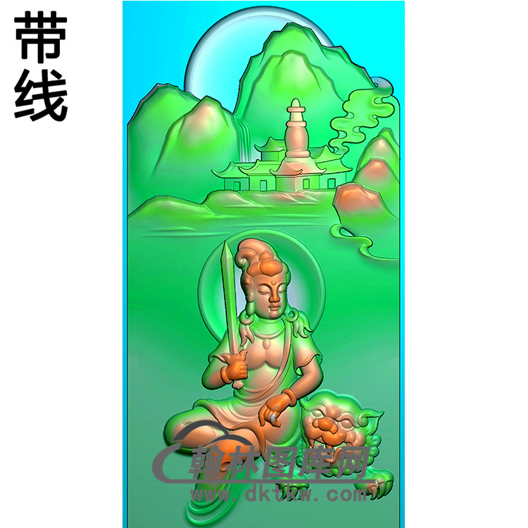 山水文殊菩萨精雕图（WSP-045)展示