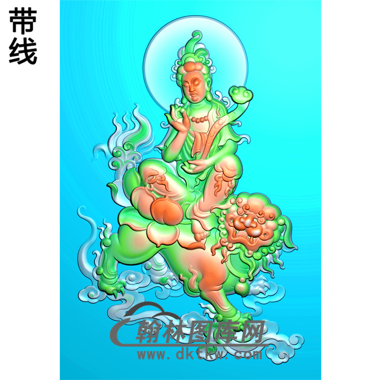 文殊师利菩萨骑狮子观音挂件精雕图（OGY-099)展示