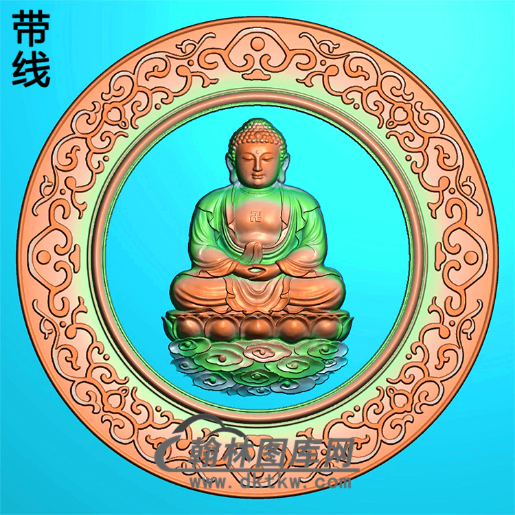 圆形框莲花坐姿佛像精雕图（ZFX-083)展示