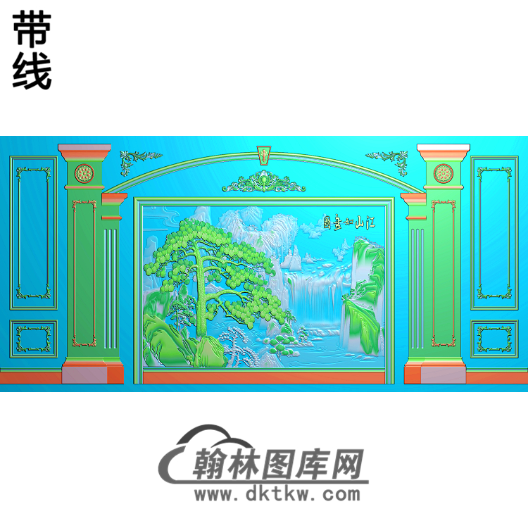 迎客松整体背景墙精雕图(BJQ-087)展示