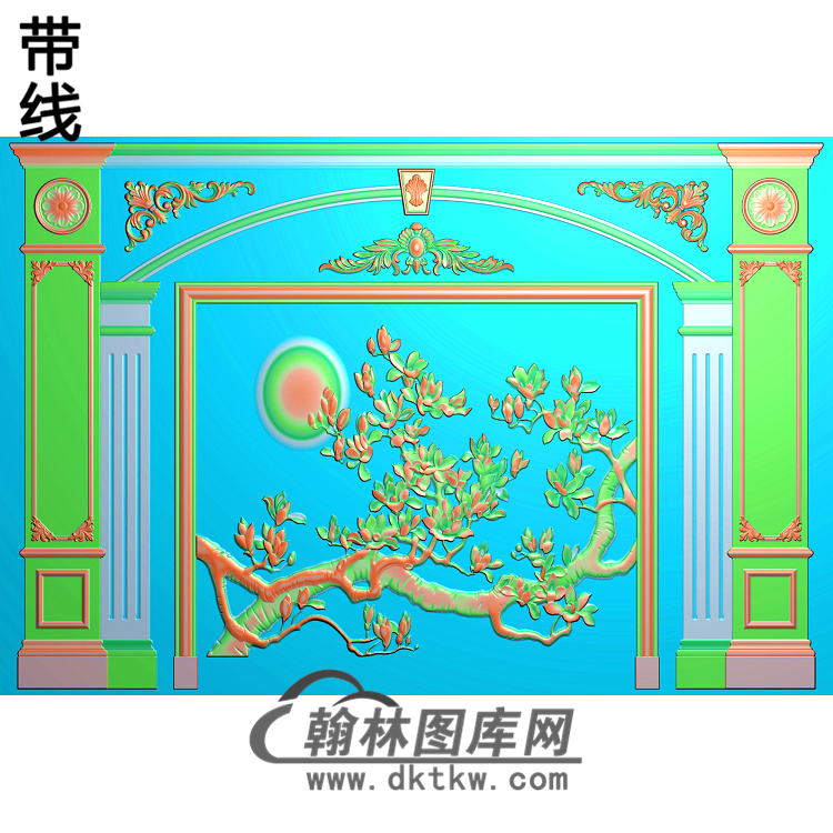 花整体背景墙精雕图(BJQ-101)展示