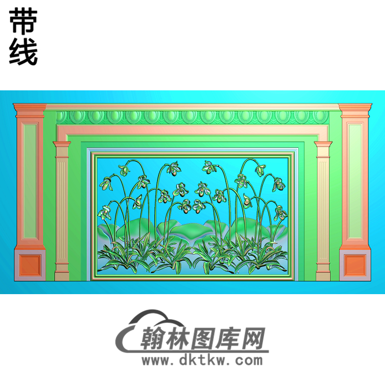 花草整体背景墙精雕图(BJQ-126)展示
