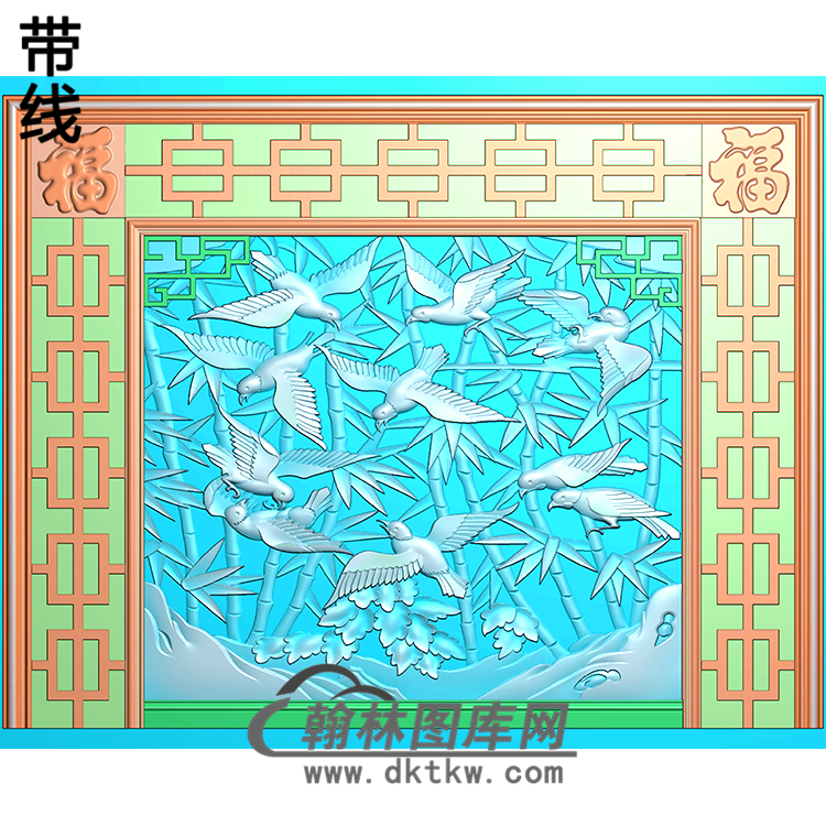 竹鸟整体背景墙精雕图(BJQ-197)展示