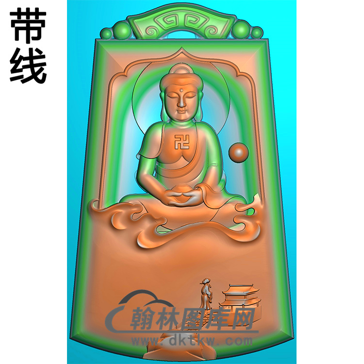 建筑人物背景大日如来佛坐姿佛像精雕图（ZFX-352)展示
