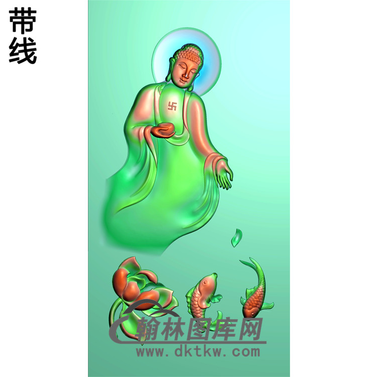 荷花鱼半身佛站姿佛像精雕图（ZFX-024)展示