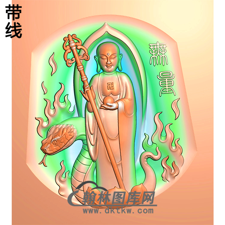 地藏佛蛇站姿佛像精雕图（ZFX-034)展示