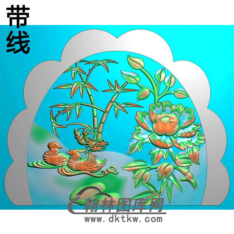 牡丹竹子碑头精雕图（MBBT-0204）展示