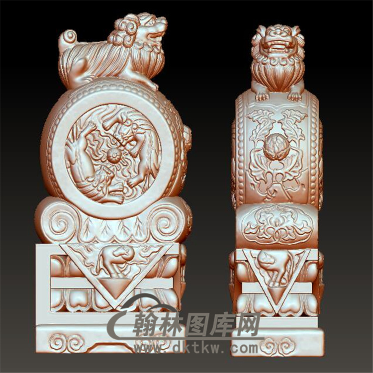 石雕双狮抱鼓石雕门墩圆雕图（YBG-002)展示