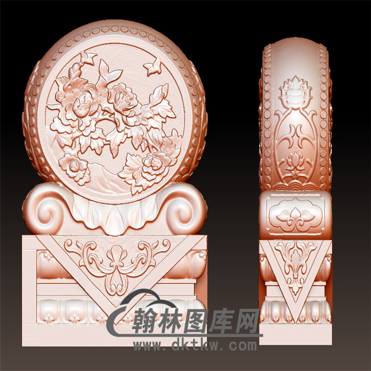 牡丹石雕抱鼓石雕门墩圆雕图（YBG-039)展示