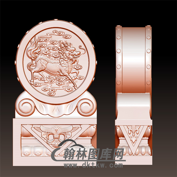 麒麟石雕抱鼓石雕门墩圆雕图（YBG-040)展示