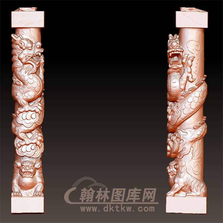 盘龙狮柱立体圆雕图（YML-52)展示