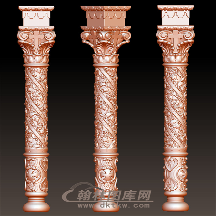 柯林斯巴洛克花纹纹理罗马柱柱子立体圆雕图(LMZ-025)展示