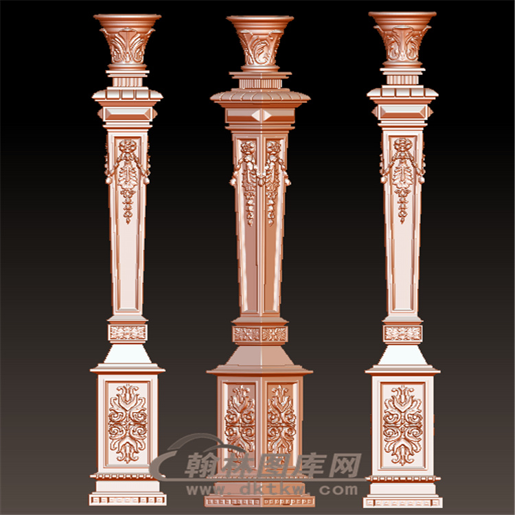欧式洋花柱子楼梯立柱方柱扶手罗马柱立体圆雕图(LMZ-033)展示