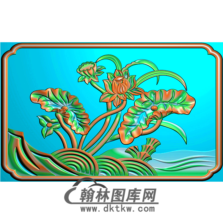 荷花无线碑板精雕图（MBBB-1673）展示