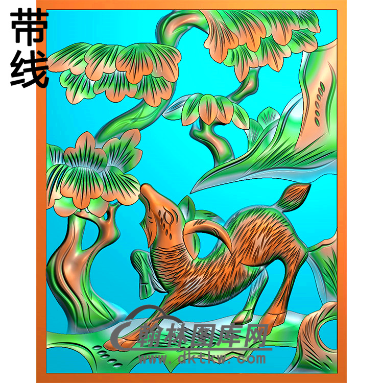 松鹿碑板精雕图（MBBB-1723）展示