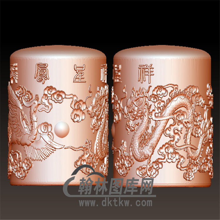 龙凤呈祥圆柱图笔筒图立体圆雕图(YBT-034)展示