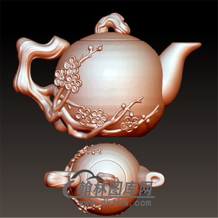 梅花茶壶立体圆雕图(YH-004)展示