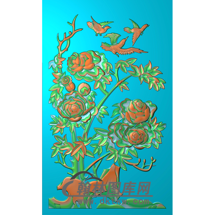 牡丹花鸟精雕图（MD-031)展示