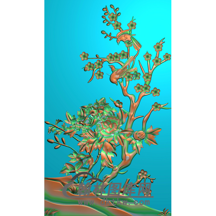 牡丹花鸟精雕图（MD-032)展示