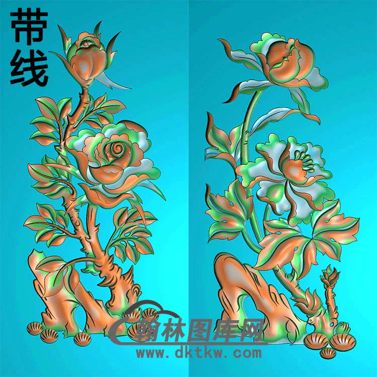 牡丹花鸟精雕图（MD-074)展示