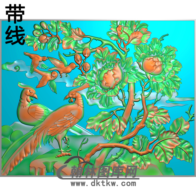 牡丹花鸟精雕图（MD-119)展示