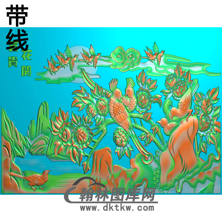 牡丹花鸟精雕图（MD-131)展示
