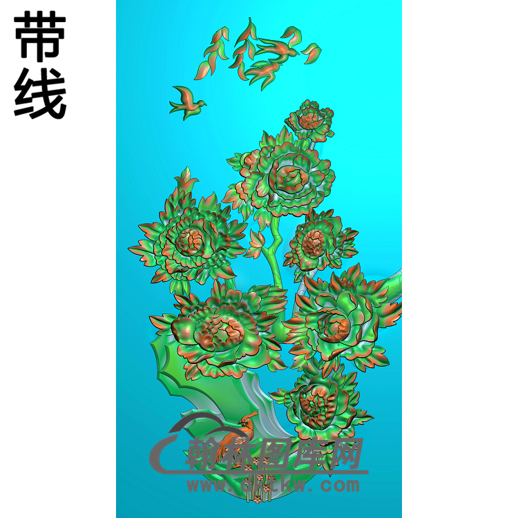 牡丹花鸟精雕图（MD-140)展示